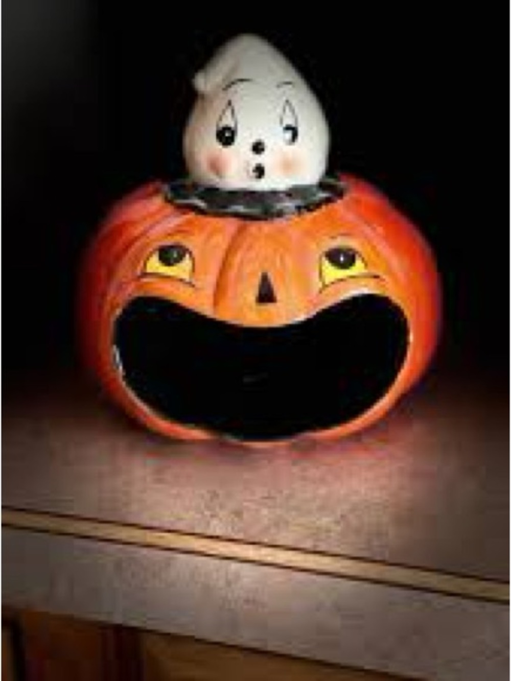 Johanna Parker Ceramic Pumpkin with Ghost Orange and White Holiday Retro Decor